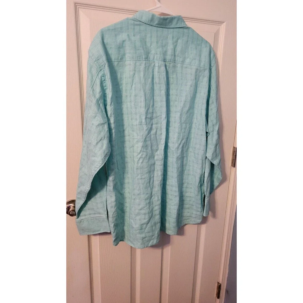 Tommy Bahama Linen Cotton Blend Shirt Men's XL Mint Aqua Green Button Up Resort